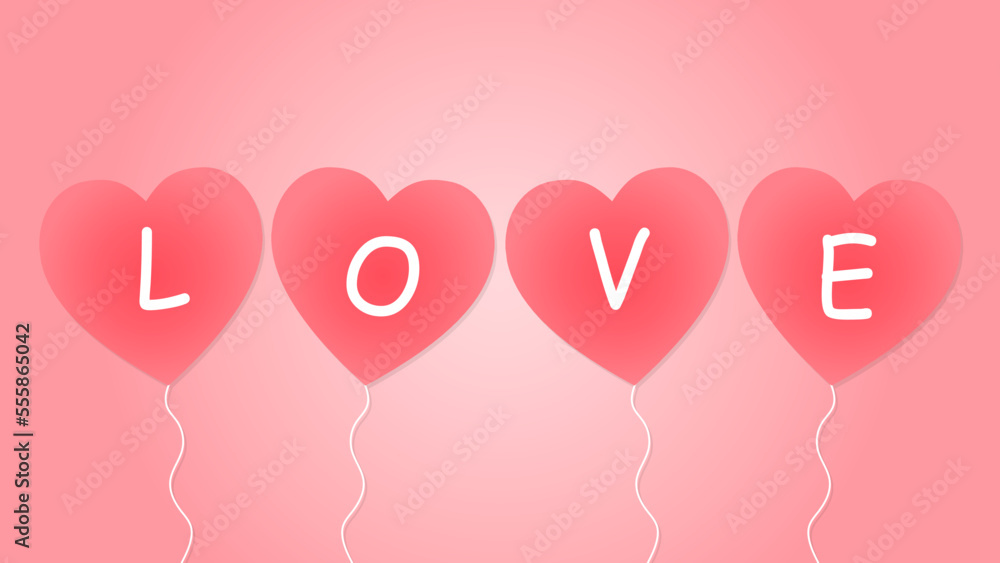 Vector illustration balloon heart love pink background valentine concept