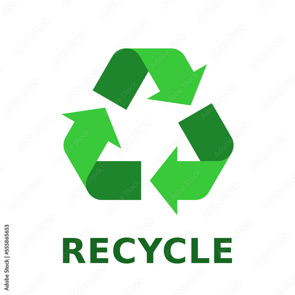 Green recycle sign, symbol or icon. Text recycle. Triangular recycling logo. Triangle recyclable arrows loop. Sustainable resources concept. Recycling materials. Vector illustration, flat, clip art. Green recycle sign, symbol or icon. Text recycle. Triangular recycling logo. Triangle recyclable arrows loop. Sustainable resources concept. Recycling materials. Vector illustration, flat, clip art.