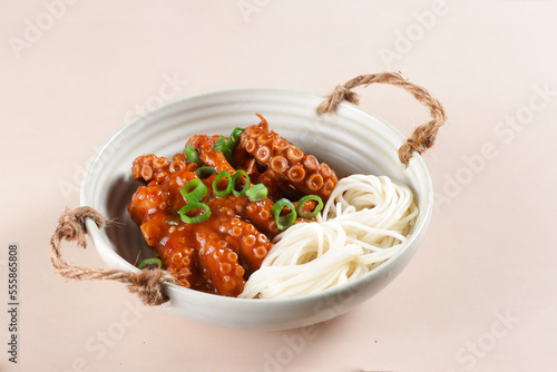 Korean Food : Nakji Bokkeum is Korean Traditional Seafood, Spicy Stir Fried Octopus. photo