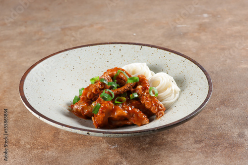 Korean Food : Nakji Bokkeum is Korean Traditional Seafood, Spicy Stir Fried Octopus. photo