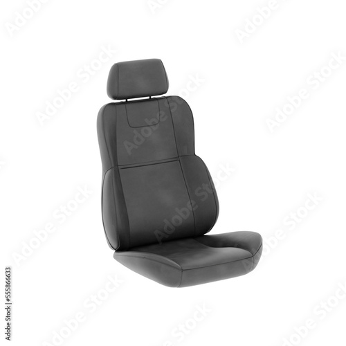 BLACK CAR SEAT ON WHITE, 3D RENDERING OF GENERIC CAR SEAT, PNG TRANSPARENT BACKGROUND photo