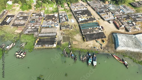 Aerial view of a fish market along the river in Ashuganj, Brahmanbaria, Bangladesh photo