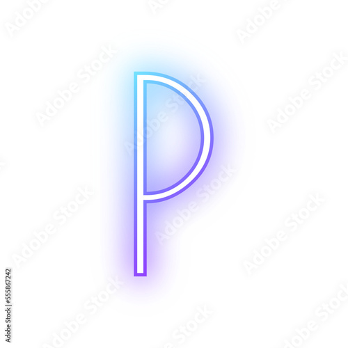 Alphabet uppercase P neon blue purple