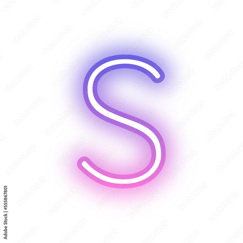 Alphabet uppercase S neon light purple pink