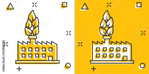Factory ecology icon in comic style. Eco plant cartoon vector illustration on white isolated background. Nature industry splash effect business concept.