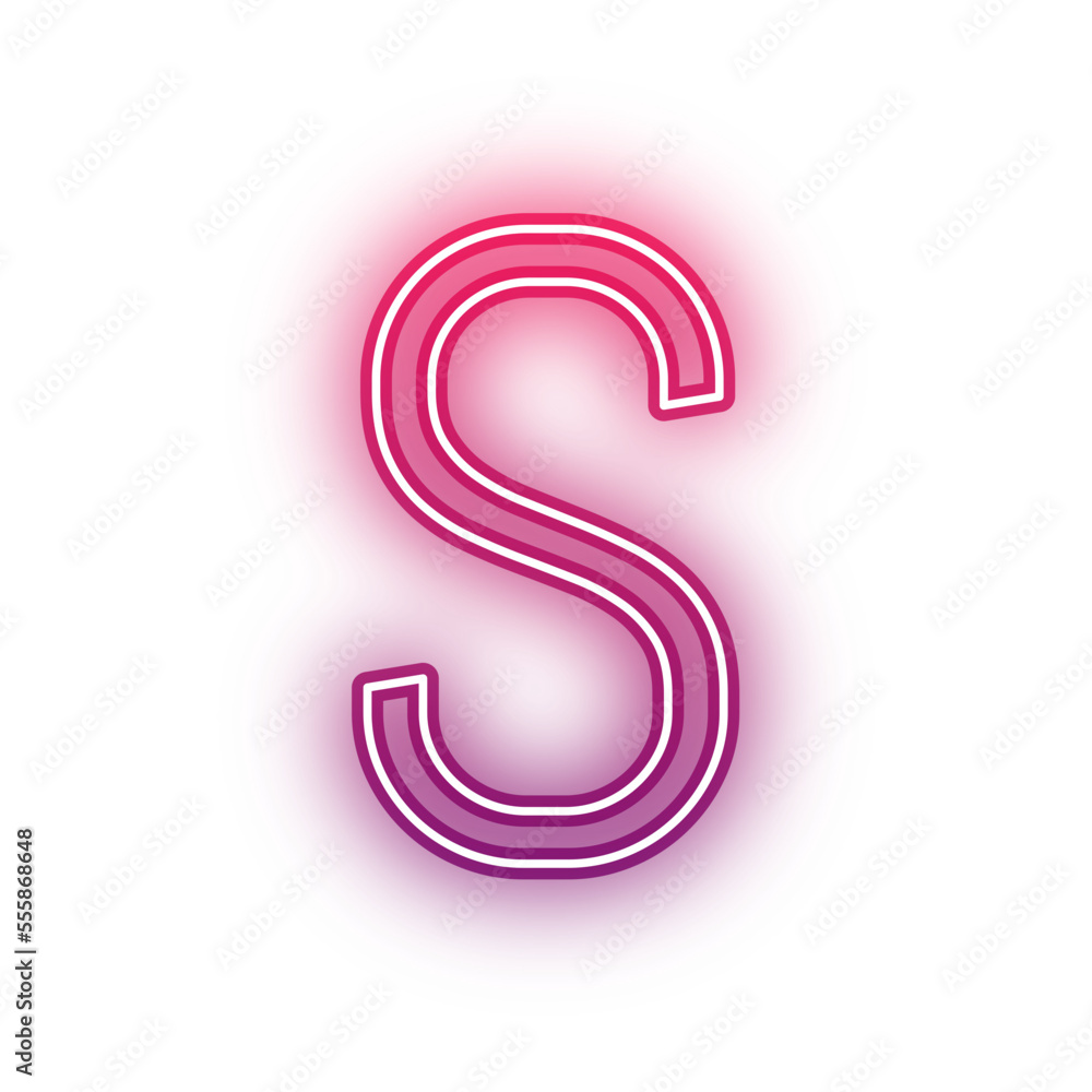 Neon light red alphabet uppercase S outline