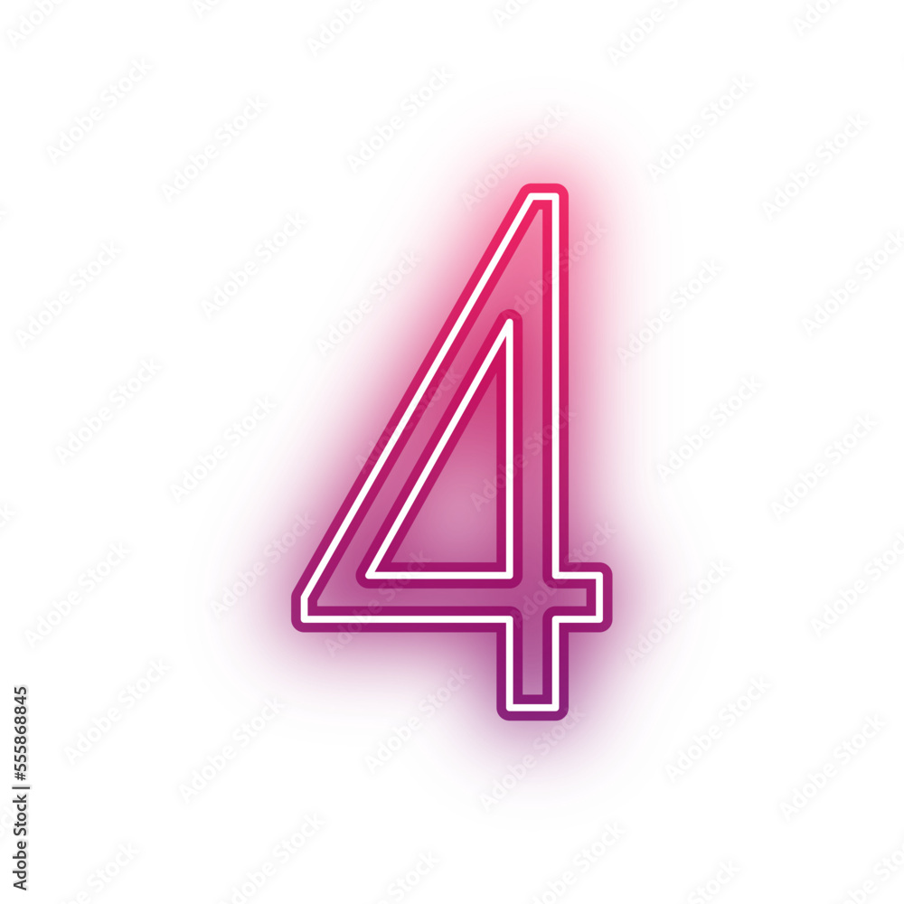 Neon light red alphabet four 4 outline Neon light red alphabet four 4 outline