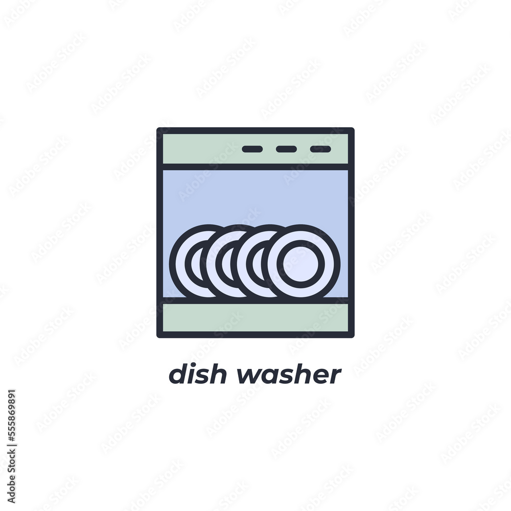 Vector sign dish washer symbol is isolated on a white background. icon color editable. Vector sign dish washer symbol is isolated on a white background. icon color editable.