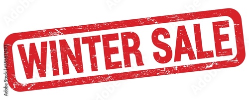 WINTER SALE text written on red rectangle stamp.