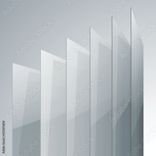 3d perspective transparent glass shiny gray abstract rectangles on light grey background