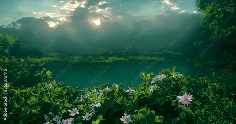 Fototapeta premium Green scenery wallpapers 4K. Generative AI. High quality 