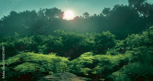 Green scenery wallpapers 4K. Generative AI. High quality  © WabiSabi vibes