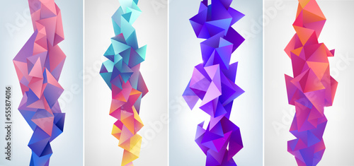 Vector set of abstract geometric 3d facet, crystal, polygon shapes. Use for banners, web, brochure, ad, poster, etc. Low poly modern style background