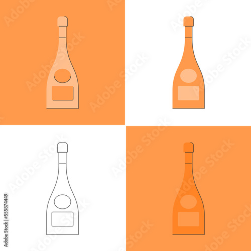 Bottle of champagne, great design for any purposes. Flat style. Color form. Party drink concept. Icon bottle. Simple image shape with a thin line of shadow. Four types of object on different backdrop