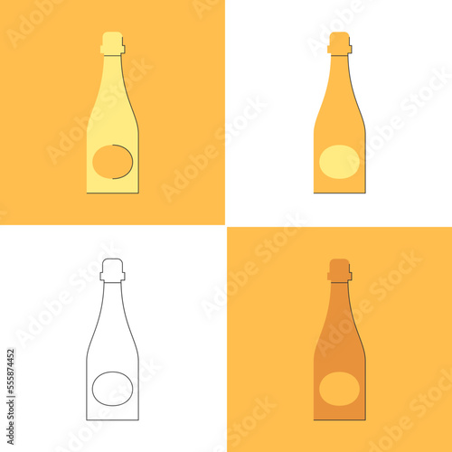 Bottle of wine, great design for any purposes. Flat style. Color form. Party drink concept. Icon bottle. Simple image shape with a thin line of shadow. Four types of object on different backdrop