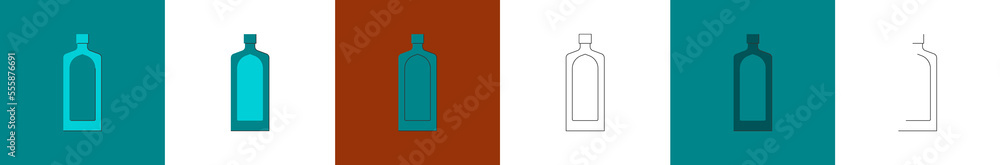 Bottle of shnapps, great design for any purposes. Flat style. Party drink concept. Color icon bottle. Simple image shape with a thin line of shadow. Four types of object on different backdrop Bottle of shnapps, great design for any purposes. Flat style. Party drink concept. Color icon bottle. Simple image shape with a thin line of shadow. Four types of object on different backdrop