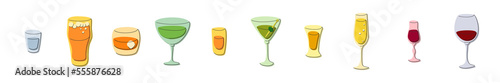 Fotografie Vodka beer whiskey vermouth rum martini tequila champagne liquor red wine glass on white background