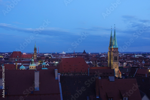 The panorama of Nuremberg from the city castle hill, Germany