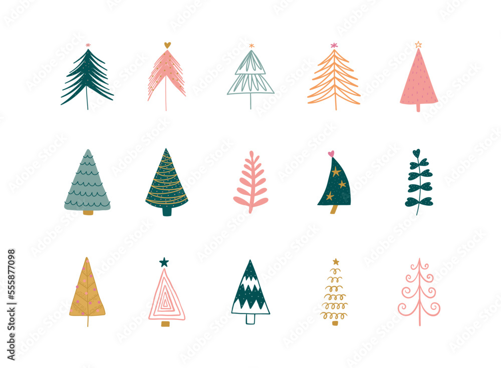 Hand drawn set of Christmas trees. Holidays set. Hand drawn set of Christmas trees. Holidays set.