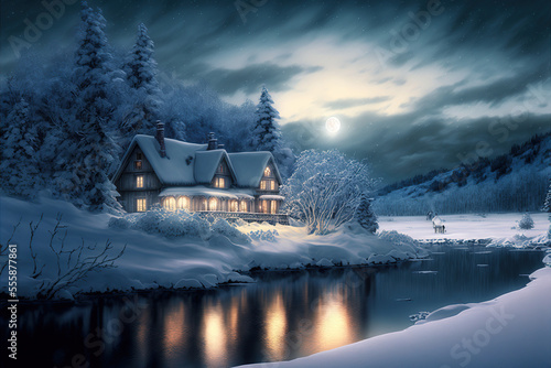 Wallpaper Mural snowy winter landscape with a large house Torontodigital.ca