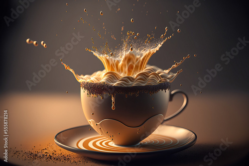 Good coffee sprinkled in a cup of cappuccino or Latte Macchiato photo