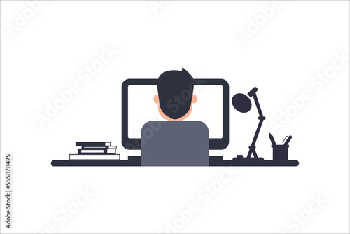man at work back view - designer programmer computer