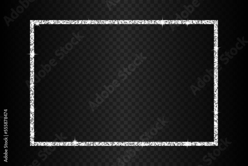 rectangle silver glitter frame, 3:2  scale ratio border template with sparkling stars vector illustration