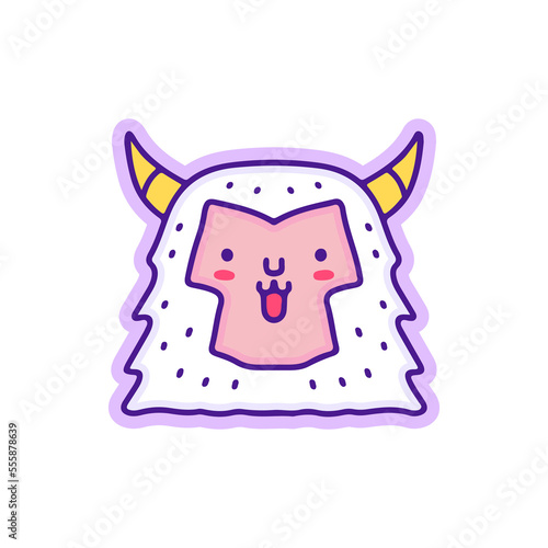 Kawaii yeti character doodle illustration, with soft pop style and old style 90s cartoon drawings. Artwork for sticker, patchworks; for kids clothes.