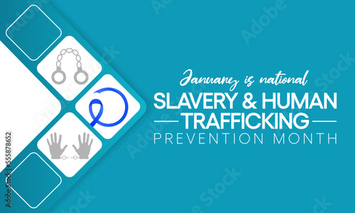 Slavery and human trafficking prevention month is observed every year in January, to raising awareness about the different forms of human trafficking, also known as modern slavery. Vector art