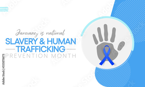 Slavery and human trafficking prevention month is observed every year in January, to raising awareness about the different forms of human trafficking, also known as modern slavery. Vector art