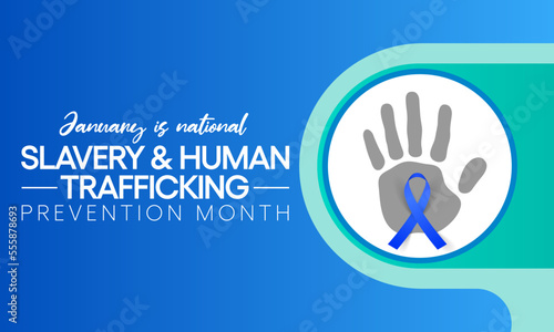 Slavery and human trafficking prevention month is observed every year in January, to raising awareness about the different forms of human trafficking, also known as modern slavery. Vector art