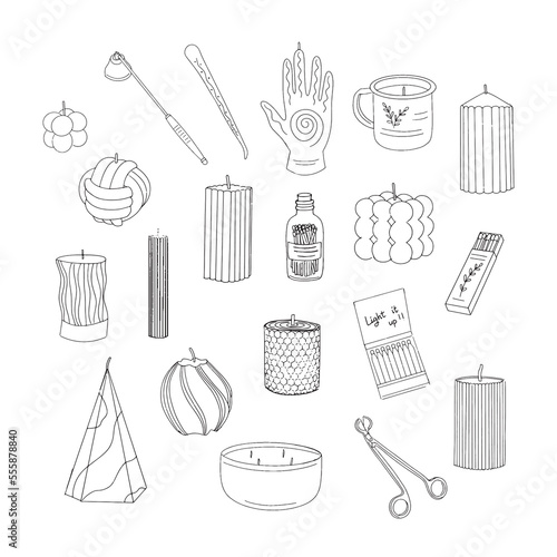 Hand drawn candle set. Doodle vector illustration isolated on white background