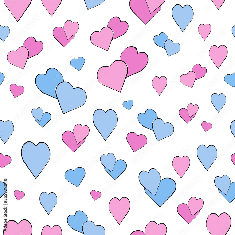 Seamless heart pattern. Graphic design for children. Valentine print in love. Packaging template, wrapping paper, clothing, textiles, bed linen and wallpaper.