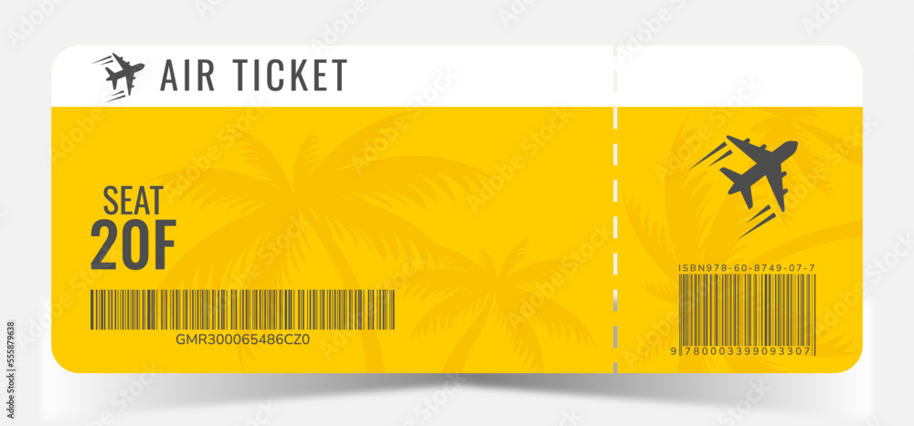 Naklejka premium boarding pass. blank ticket template with plane and palm. Concert ticket, lottery coupons. Vector coupon