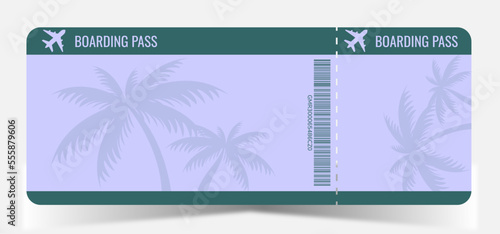 boarding pass. blank ticket template with plane and palm. Concert ticket, lottery coupons. Vector coupon