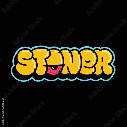 Stoner Sign With Red Stoned Eye Cannabis T-shirt Design in Cartoon Graffiti Style Illustration.