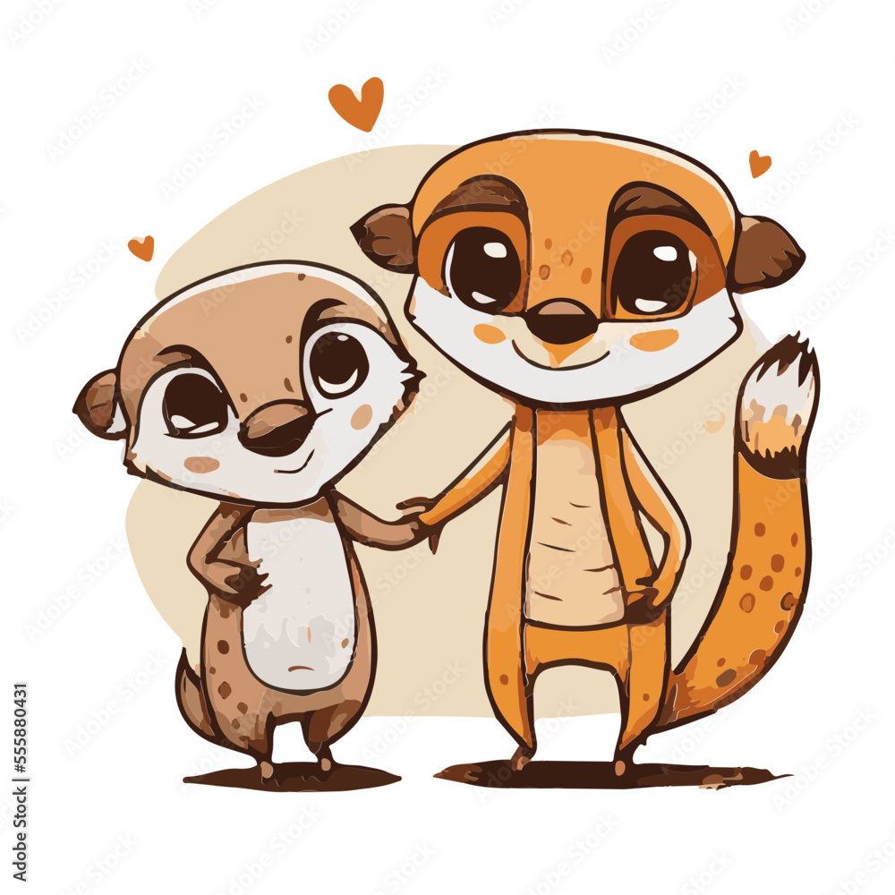 Fototapeta premium Cute Children Illustration Baby Animal Funny Book Vector cat Meercat Otter