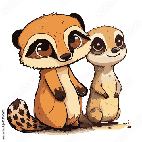 Cute Children Illustration Baby Animal Funny Book Vector cat Meercat Otter