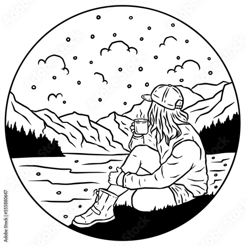 Outdoor hiking vector drawing design