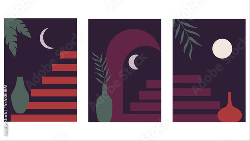 set of contemporary minimalistic posters boho style