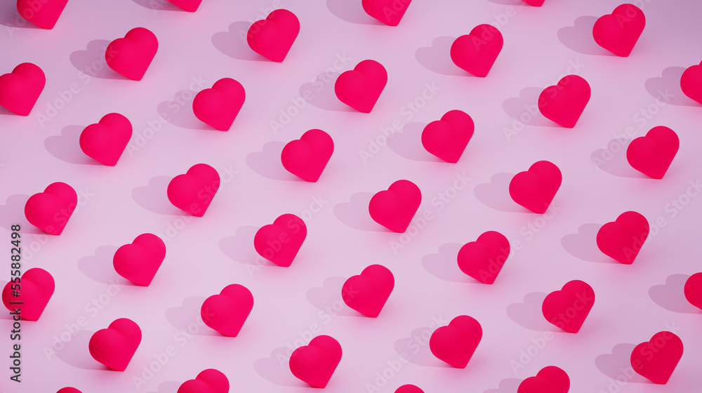 Many red hearts on a background, 3d render, 3d illustration