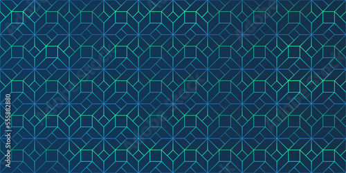 Dark Minimalist Modern Style 3D Lit Transparent Grid of Rectangular Cuboids Colored in Shades of Blue and Green - Mosaic Pattern, Editable Abstract Geometric Background Design, Vector Template
