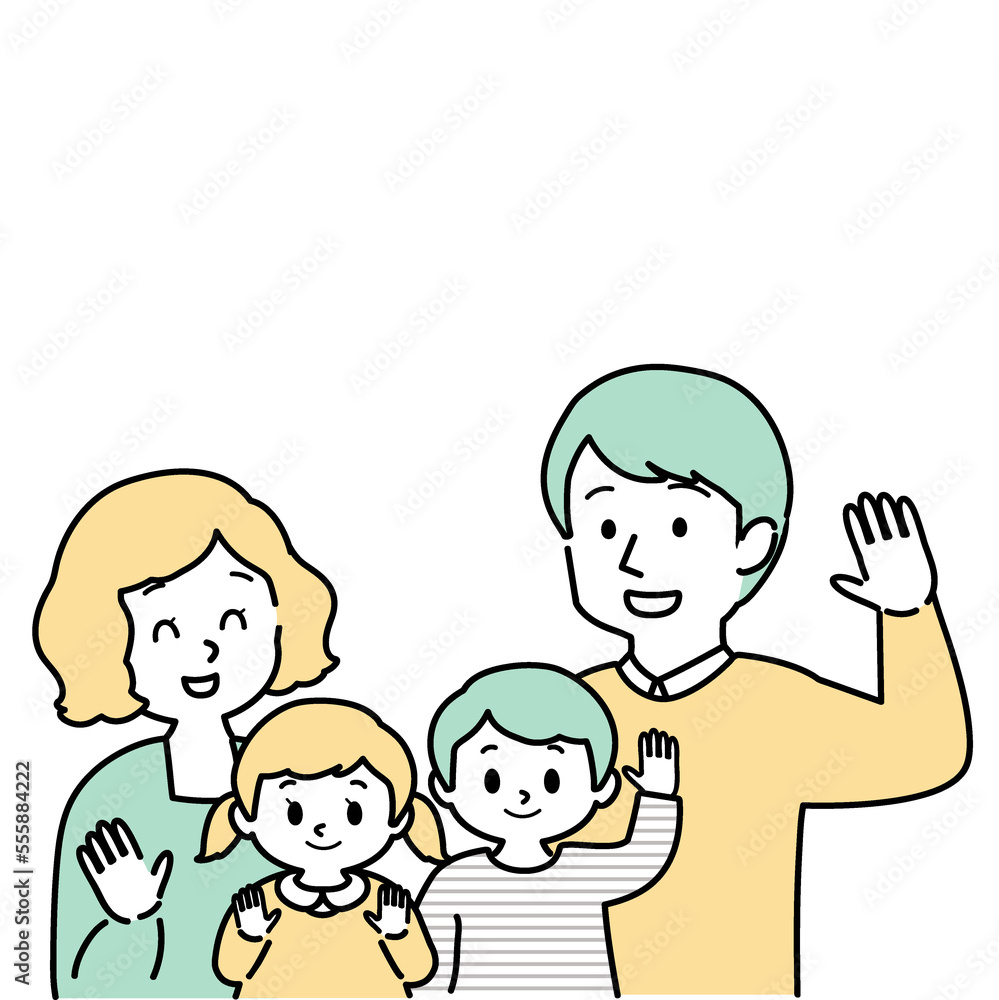 イラスト素材:こちらに手を振る男女の子供を育てる幸せな若い夫婦 4人家族(主線あり/単色)(透過背景)
イラスト素材:こちらに手を振る男女の子供を育てる幸せな若い夫婦 4人家族(主線あり/単色)(透過背景)