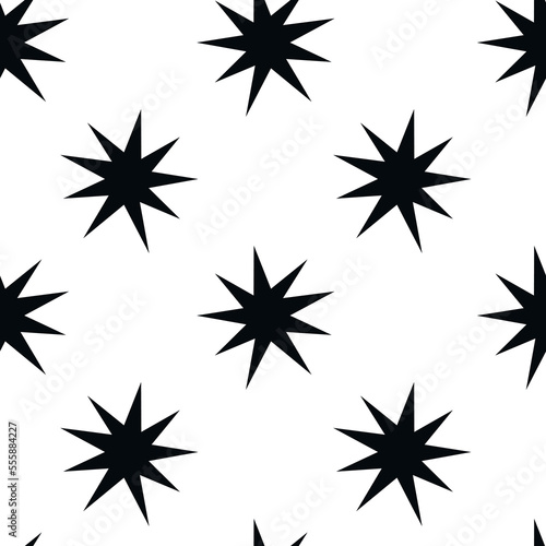 Vector flat hand drawn seamless pattern with abstract star silhouette. Flat vector hippy boho illustration
