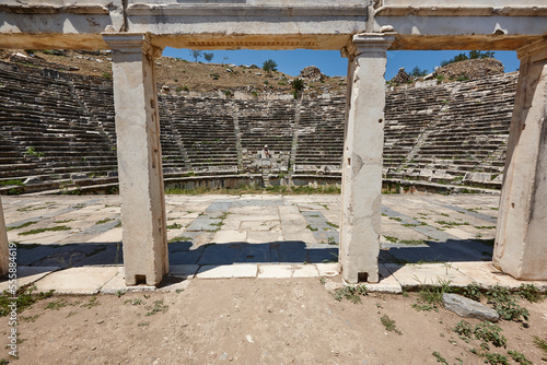 Archeological landmark of Aphrodisias. Amphitheatre. Hellenistic and roman art. Turkey