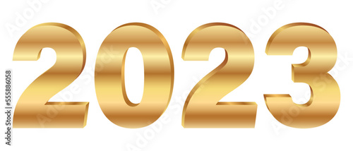 Golden numbers 2023 in perspective. Volumetric figures, New Year