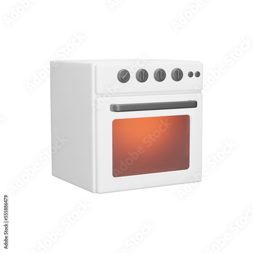Kitchen stove 3d icon. Household appliances. Isolated object on transparent background