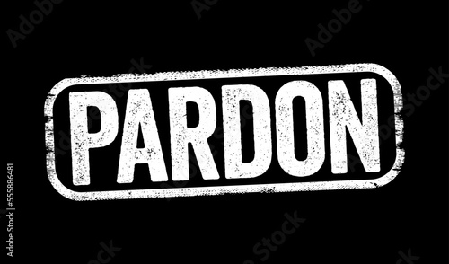 Pardon - the action of forgiving or being forgiven for an error or offence, text stamp concept background
