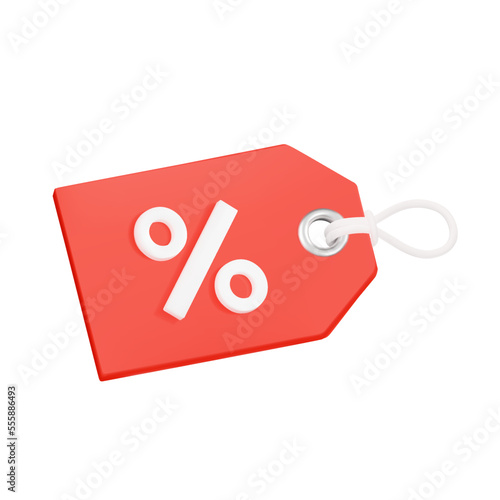Percentage tag 3d object. discount label for sale. Isolated on transparent background