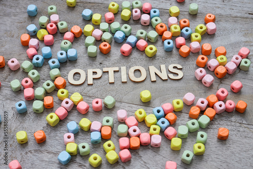 The words OPTIONS are surrounded by colorful cubes